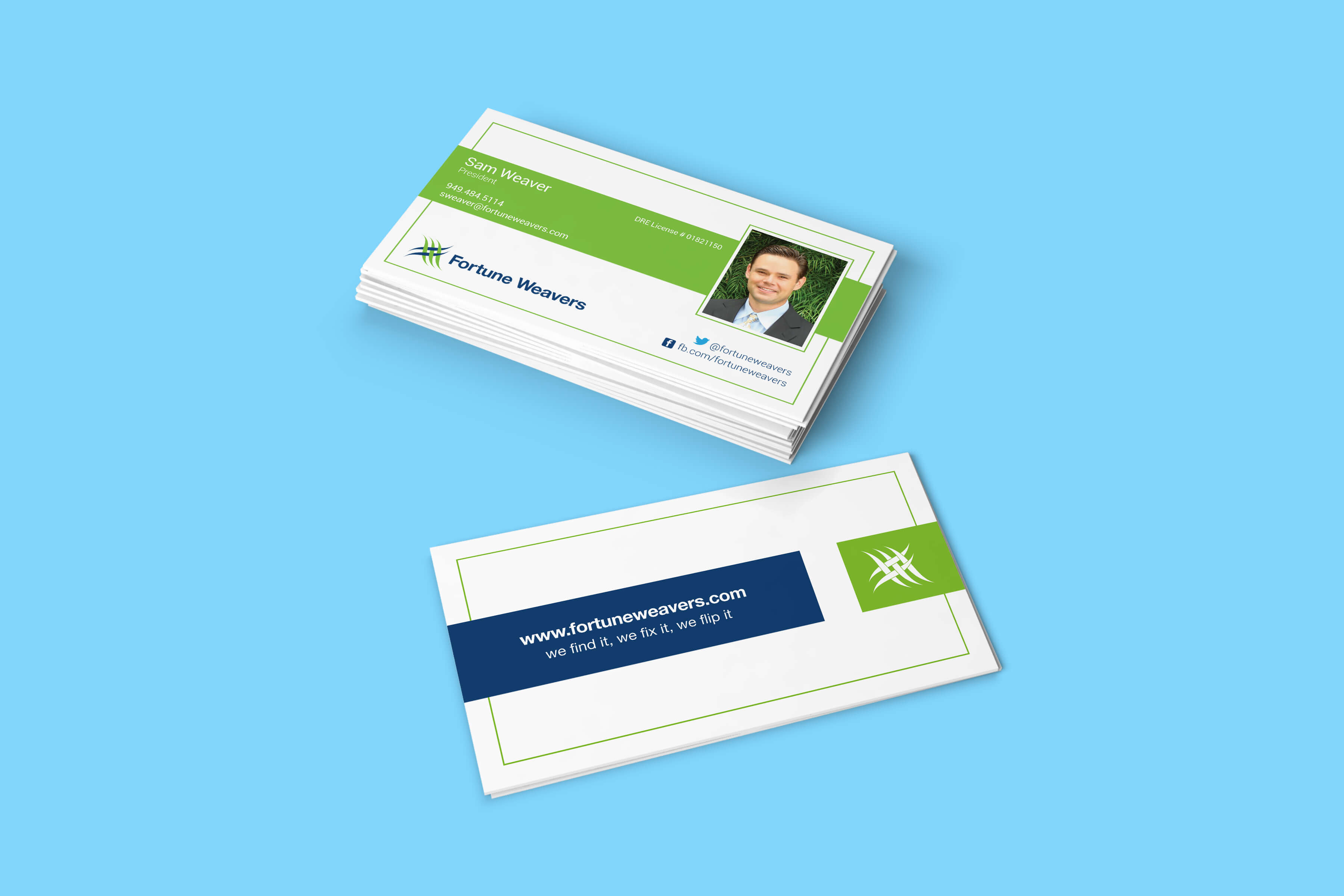 Fortune Weavers business card designs front and back