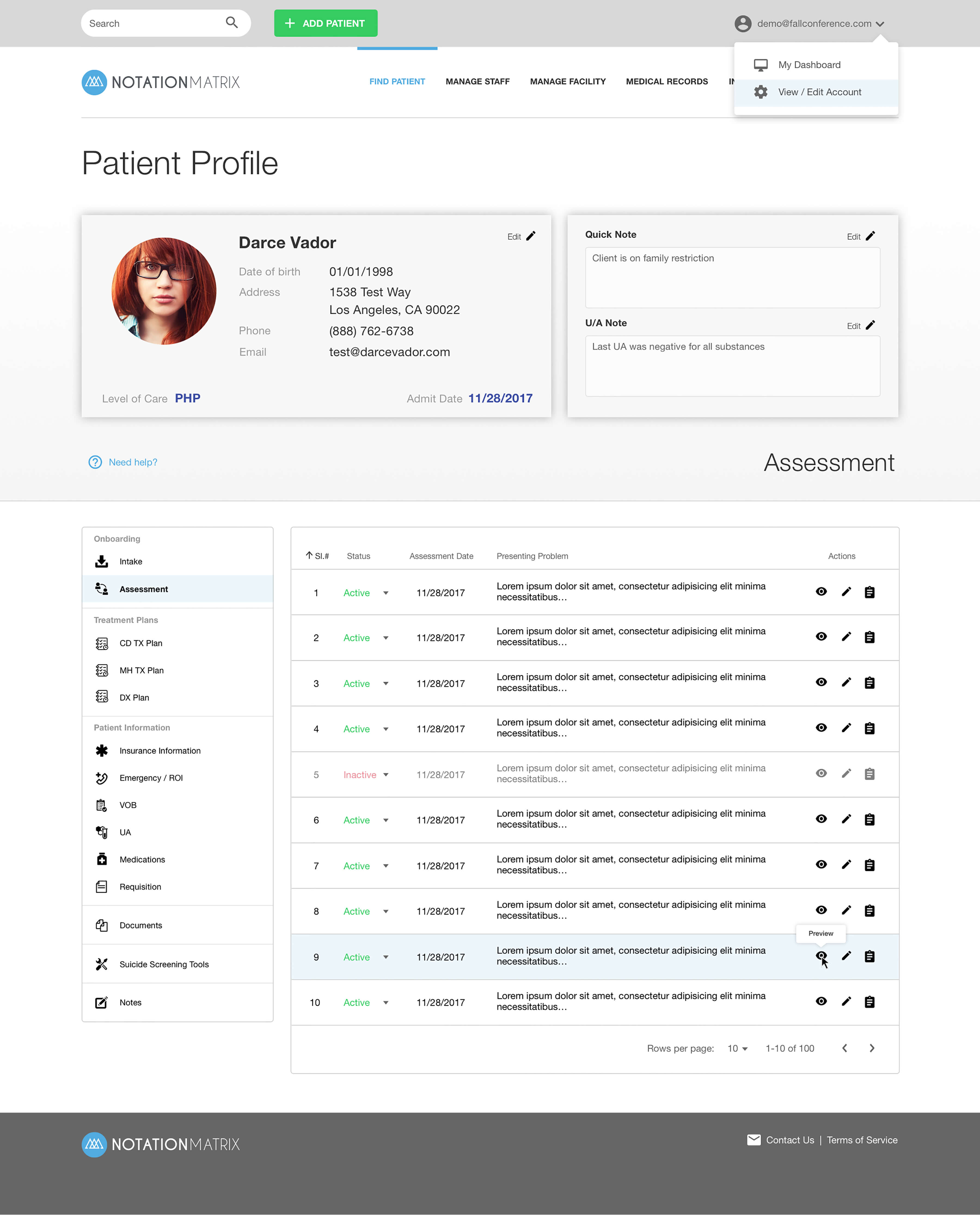 Notation Matrix full page UI design