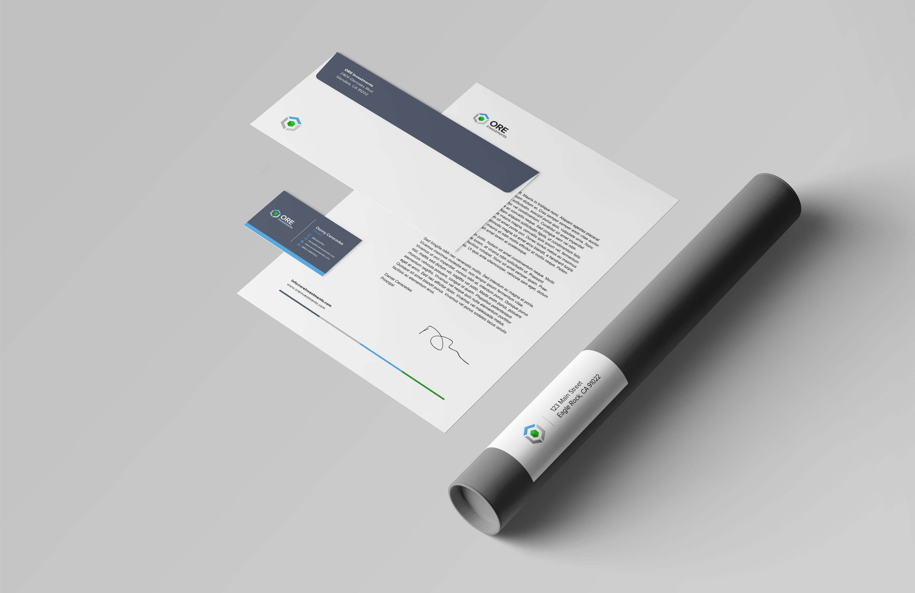 ORE Investments corporate identity stationery kit