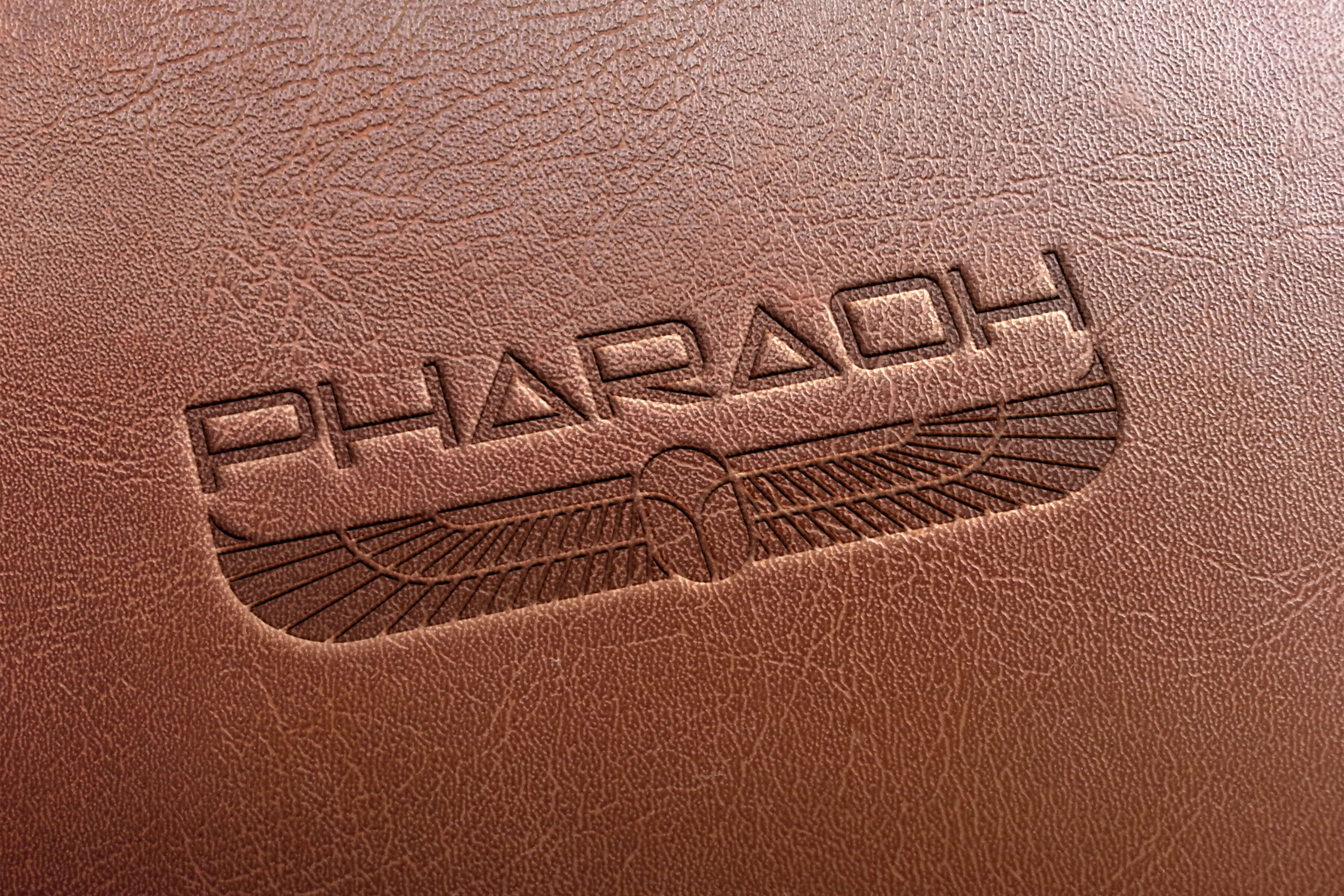Pharaoh logo design embossed in leather